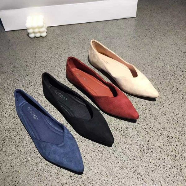 

dress shoes office pointed toe flock flats woman ballerina loafers slip on shallow comfy moccasins femme casual grandma shoes women sneakers, Black