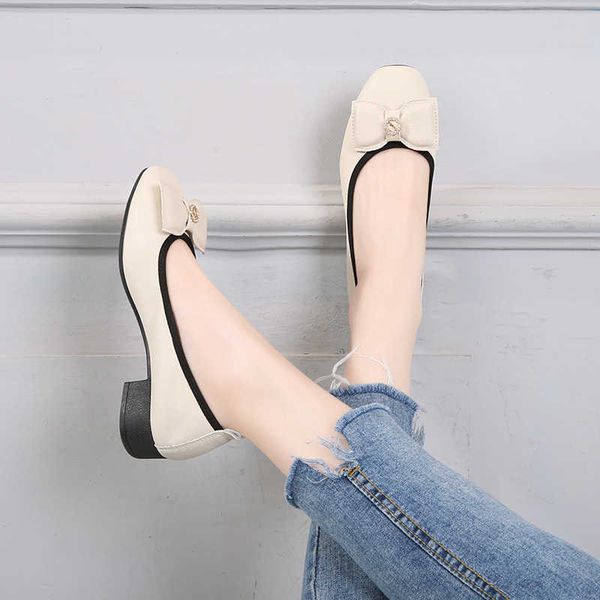 

dress shoes women large size 3443 bowknot flats woman thick heels loafers shallow soft bottom moccasins square toe grandma shoes j230310, Black