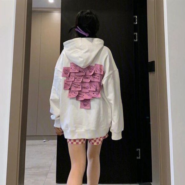 

women's hoodies sweatshirts dayifun spring autumn white fashion patch stitch love heart oversize high street couple hoodie cool lady 23, Black
