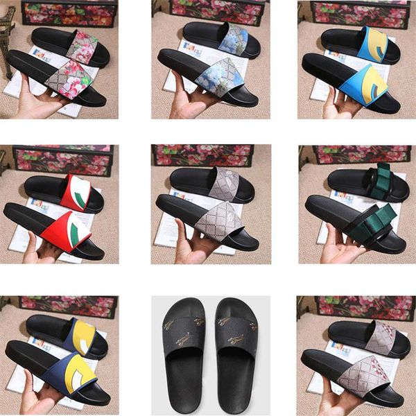 

designer rubber slide sandal floral brocade men slipper gear bottoms flip flops women striped beach causal slipper with box us5-11313p, Black