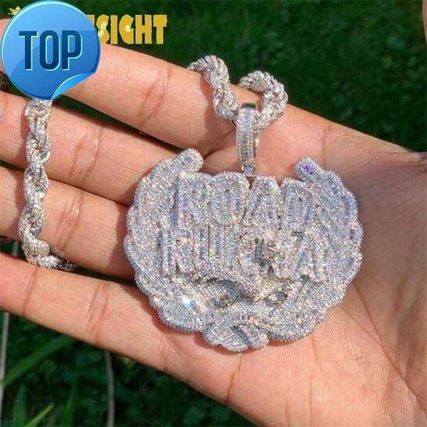 

pendant necklaces iced out bling cz letter road runna necklace cubic zirconia two tone color badge charm men fashion hip hop jewelry 220921, Silver