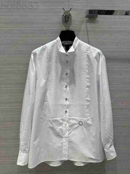 

women's blouses & shirts designer milan runway 2023 new spring summer stand collar long sleeve print brand same style women 7pit, White