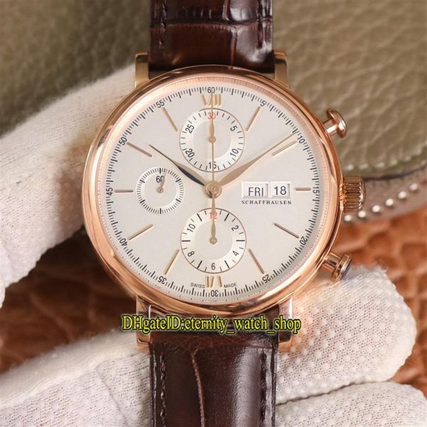 

v2 version zf 391020 white dial cal 79320 eta a7750 chronograph automatic mens watch 18k rose gold case leather satch spor293h, Slivery;brown