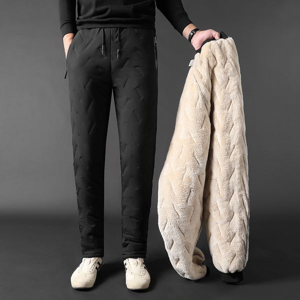 

men's pants men's winter pants outside warm joggers thicken men sweatpants heavyweight streetwear fleece trousers men pant 230311, Black
