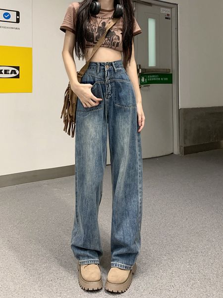 

women's jeans blue baggy jeans pants for women straight jeans high waist streetwear vintage pants casual ladies denim wide leg trouser