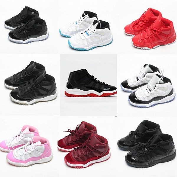 

bred 11s big boys girls children kids basketball sneaker shoes pink navy blue snakeskin 72-10 trainers size, Black