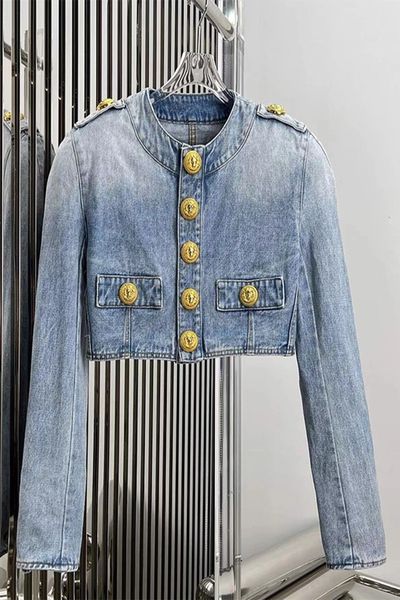 

women's jackets designer new product metal button short denim coat long sleeve denim blue temperament commuter short coat b1006, Black;brown
