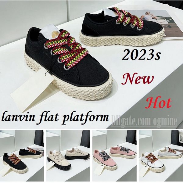

fashion womens canvas non-slip rubber designer flat shoes platform thick soles casual lanvin woman girls unique wide woven laces comfortable, Black