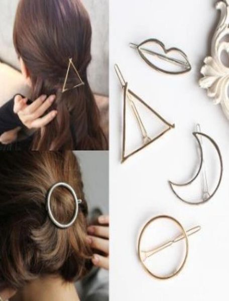 

240pcslot goldensliver exaggerate geometric hairpins trianglemoonround hair clip hair care styling accessories tools ha5532383316