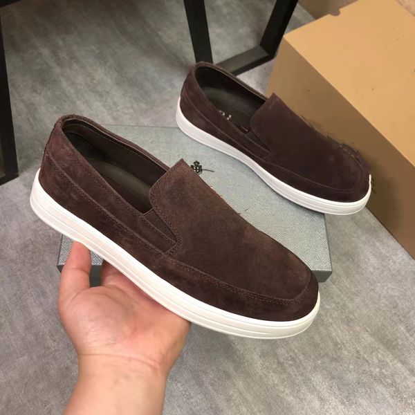 

luxury brand designer men casual shoes white black heat-bonded rubber platform sole trainer suede slip -on wholesale trainers with box