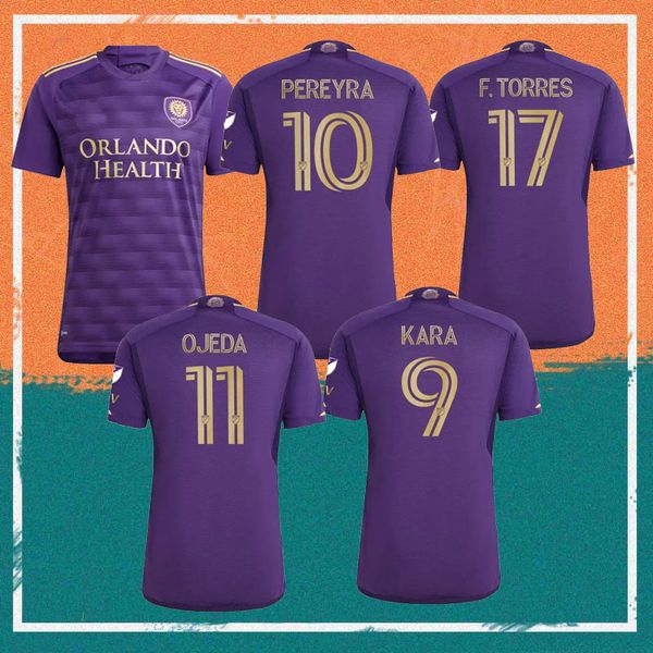 

23/24 mls orlando city soccer jerseys 2023 #9 kara #10 10 pereyra maillots de foot shirt #11 ojeda #17 f.torres football uniform, Black;yellow