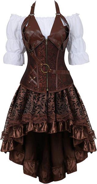 

grebrafan steampunk corset and bustiers skirt with blouse, Red;black
