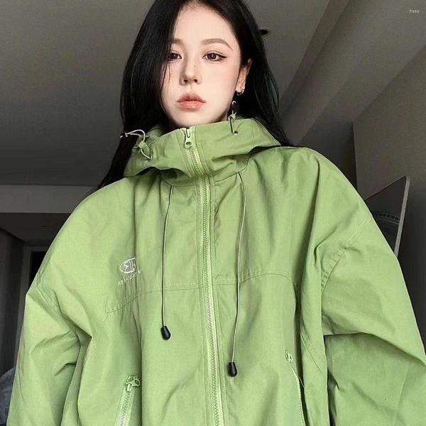

women's jackets y2k women techwaer korean streetwear hooded jacket zipper windbreaker sweatshirt oversizer outwear trench coats alt, Black;brown