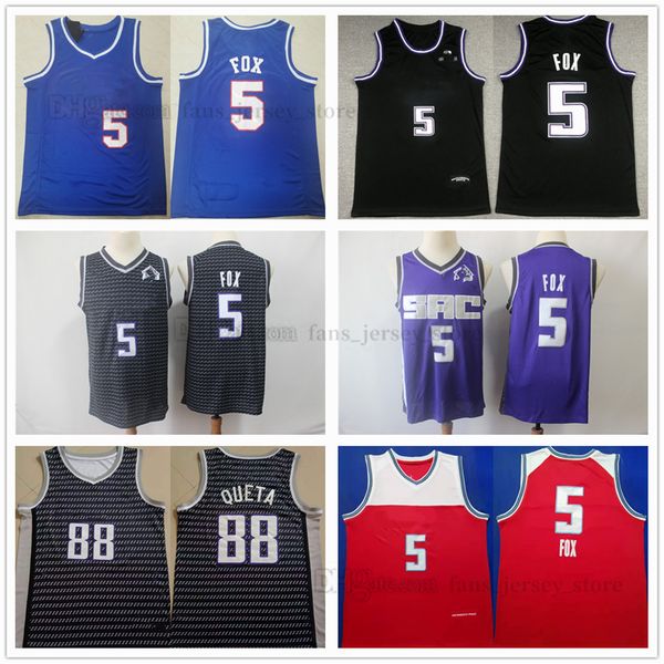 

custom youth kids women 2023 basketball 5 fox jersey 88 neemias de'aaron queta black white blue stitched jerseys, Black;red