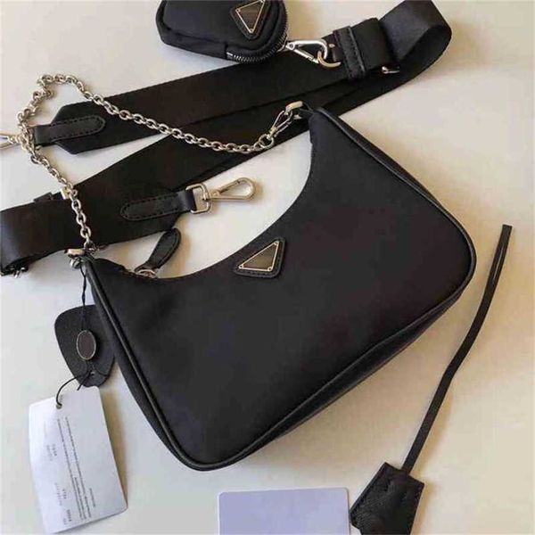 

handbag 2023 fashion women's bag leather quality handbag family three in same hobo underarm nylon chain shoulder messenger bag