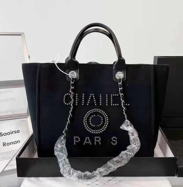 

new designer shopping bags handbags pearl beach bag canvas portable high-capacity fashion trend women bag ch001, Black;red