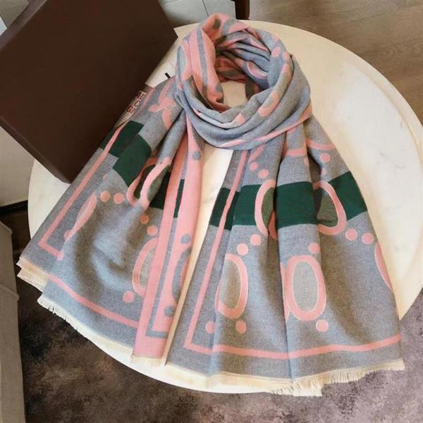 

2021 fashion cashmere cashmeree scarf ladies autumn and winter plaid letter jacquard shawl exquisite workmanship339g, Blue;gray