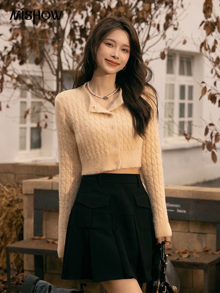 

women's knits tees mishow women short cardigan sweater winter slim knit korean fashion knitwears imitation mink fur knitted mxbz1175 2, White