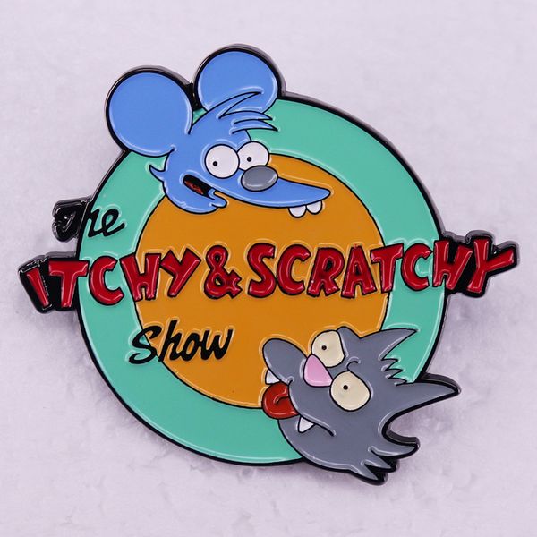 

itchy scratchy mouse cat pin cute anime movies games hard enamel pins collect metal cartoon brooch backpack hat bag collar lapel badges, Blue