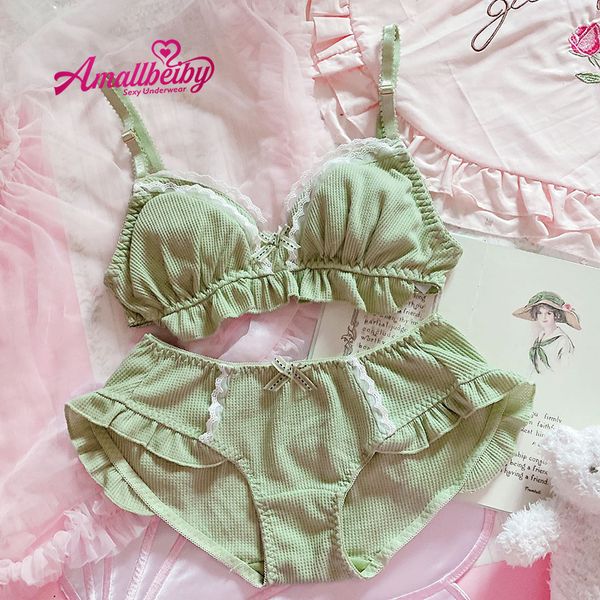 

bras sets lolita cute sweet ultra thin bras and panty set princess underwear ruffle bra brief thong for young girl lingerie girls, Red;black