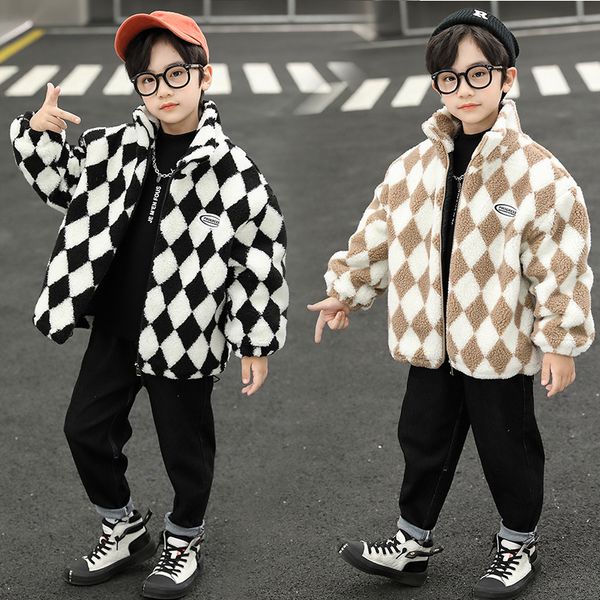 

coat winter children's clothing long sleeve plaid wool fashion boys thickening warm outerwear boutique kids ropa bebe 230311, Blue;gray