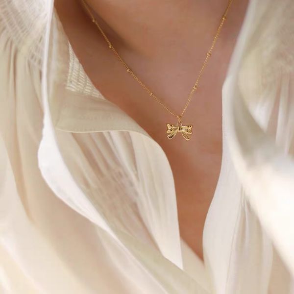 

afshor trendy delicate silver gold color bowknot pendant necklaces for women unique design fine handmade jewelry gift