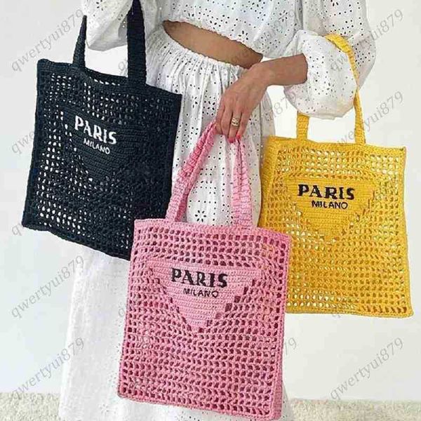 

totes 2022 designer brands hollow letters raffia straw tote fashion paper woven women summer beach handbag luxury bag 0325/23