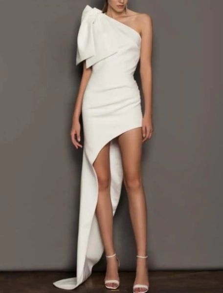 

wedding dress 2023 sleeveless one shoulder asymmetrical satin with bow bride party gowns robe de mariage boho, White