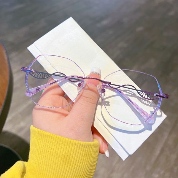 

rimless beauty makeup glasses ladies diamond cut edge delicate personality prescription mirror fashion temperament ladies purple glasses, Silver