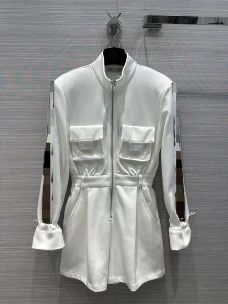 

milan runway jumpsuits 2023 spring summer stand collar long sleeve panelled women's designer dress brand same style rompers 0312-15, Black;white