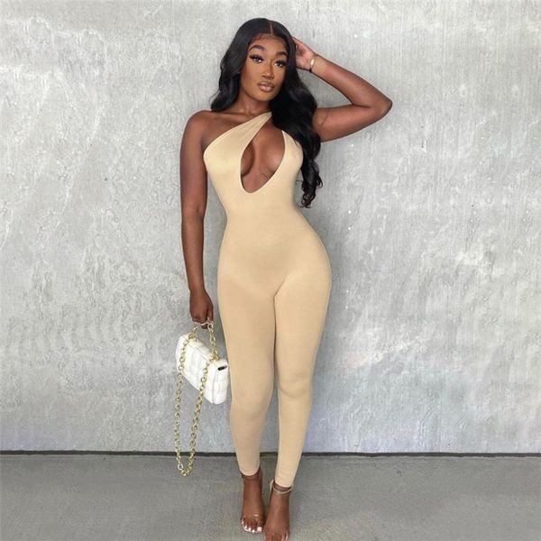 

women's jumpsuits rompers one shoulder cut out rompers womens jumpsuit streetwear solid backless active wear skinny slim jumpsuits summ, Black;white