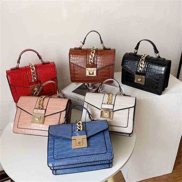 

handbag 2023 fashion women's bag leather quality handbag simple crocodile women's buckle portable shoulder stone pattern messenger