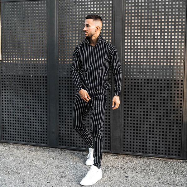 

men s tracksuits male sets body building sportswear stripe suit sweatshirt tracksuit fitness casual active zipper outwear training clothes 2, Gray