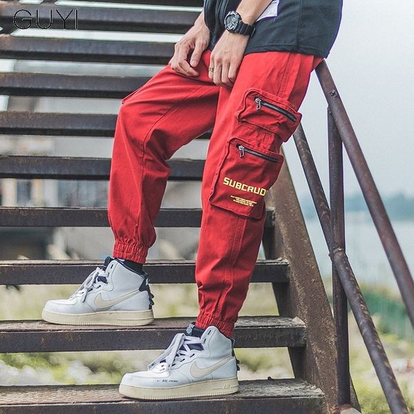 

men s pants red streetwear joggers cargo hip hop letter pockets men casual harajuku high street harem trousers sweatpants 230311, Black