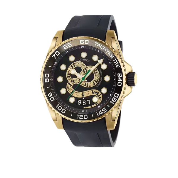 

gold mens watches montre de luxe rubber strap quartz movement wristwatches folding clasp men watch snake wristwatch orologio reloj, Slivery;brown