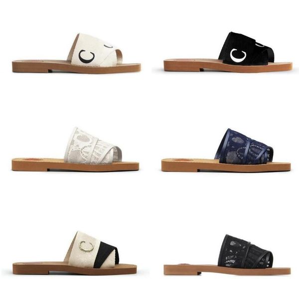 

summer femmes slippers designer women woody flat mules sandals slides sail canvas white black women outdoor beach slipper shoes