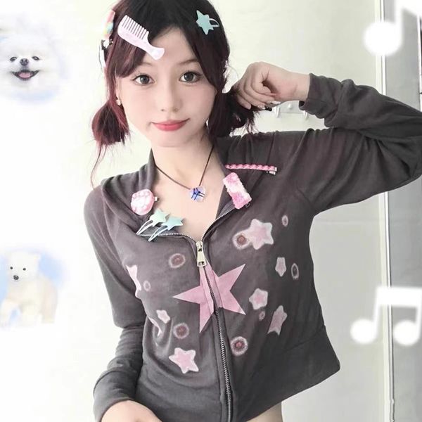 

women's hoodies sweatshirts 90s y2k aesthetics 2000s harajuku kawaii sweatshirt grunge japanese style thin coat fairycore egirl sweet c, Black