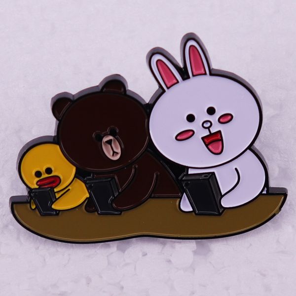 

cartoon brown bear rabbit brooch cute anime movies games hard enamel pins collect metal cartoon brooch backpack hat bag collar lapel badges, Blue