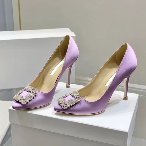 

23s women brand pumps luxury dress manolos blahniks shoes elegant evening sandals hangisi embellished satin pump lady's wedding party g, Black