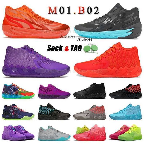 

mb.01 mb.02 lamelo ball casual shoes mens designer sneakers us 9 12 ricks and mortys red blast galaxy purple printed yellow queen city grey