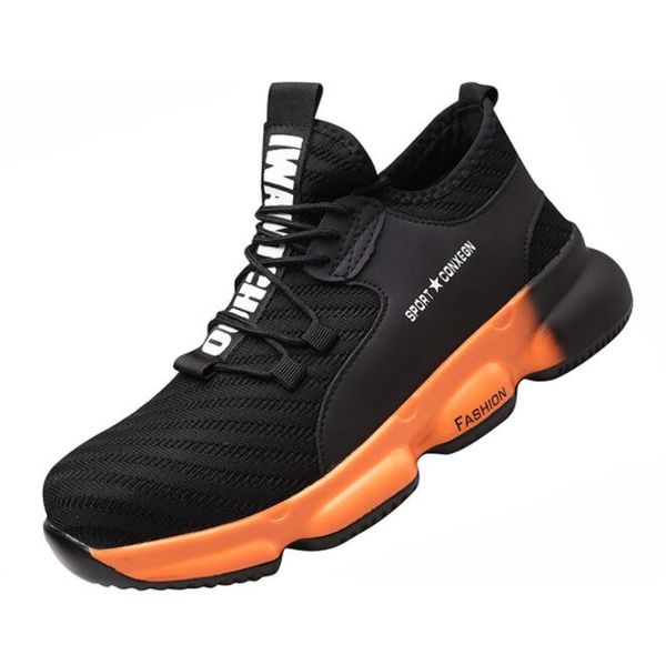 

men safety sneakers shoes anti-smashing construction steel toe cap work shoes men sneakers fashion vulcanize shoes luxury designer sport boo, Black;brown