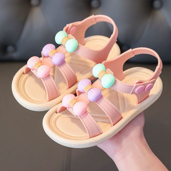 

sneakers kids sandals for girls summer 2023 sweet fashionable bow shoes children princess flat outdoor beach water 230311, Black;red