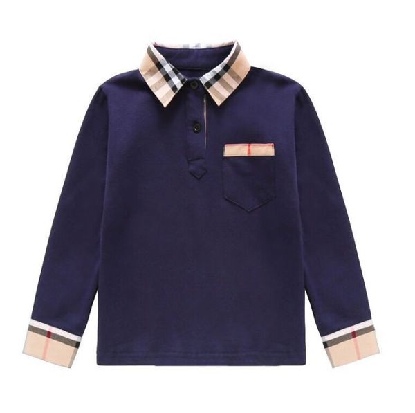 

spring autumn baby boys t-shirts turn-down collar kids long sleeve t-shirt cotton children plaid shirt boy shirts, Blue
