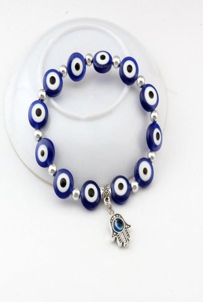 

10pcs hamsa fatima hand evil eye beaded bracelets handmade beads elastic band for unisex5288064, Black