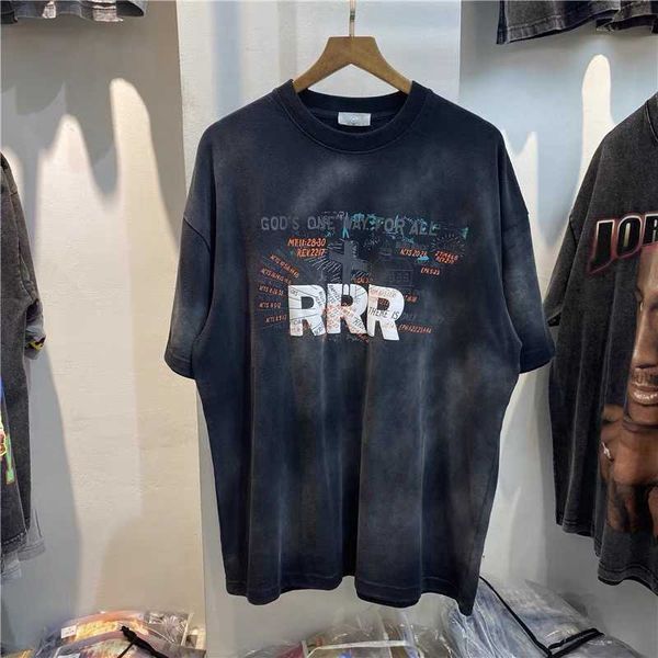 

washed rrr 123 heavy fabric tee tie dye rrr123 t shirt men women high-quality t-shirt 0312, White;black
