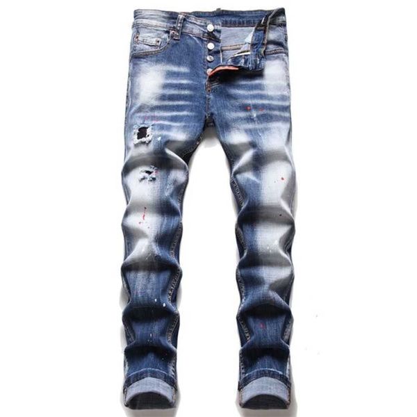 

23 new men's jeans mens man pants designer black skinny stickers light wash ripped motorcycle rock revival d5v5, Blue
