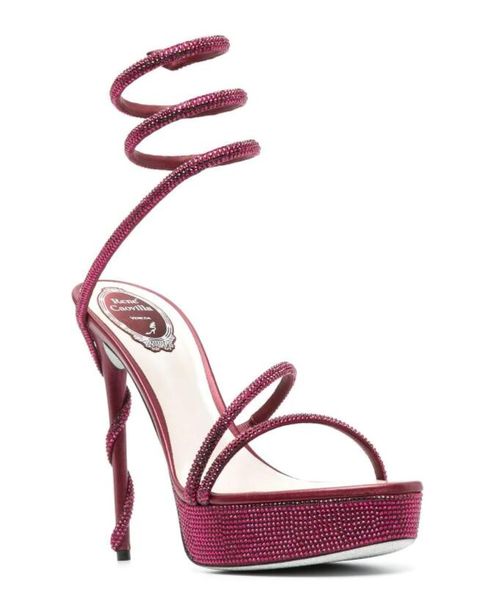 

rene caovilla cleo open toe sandals crystal embellished spiral snake tail sandals twining rhinestone sandal women 14cm thick soles stiletto, Black