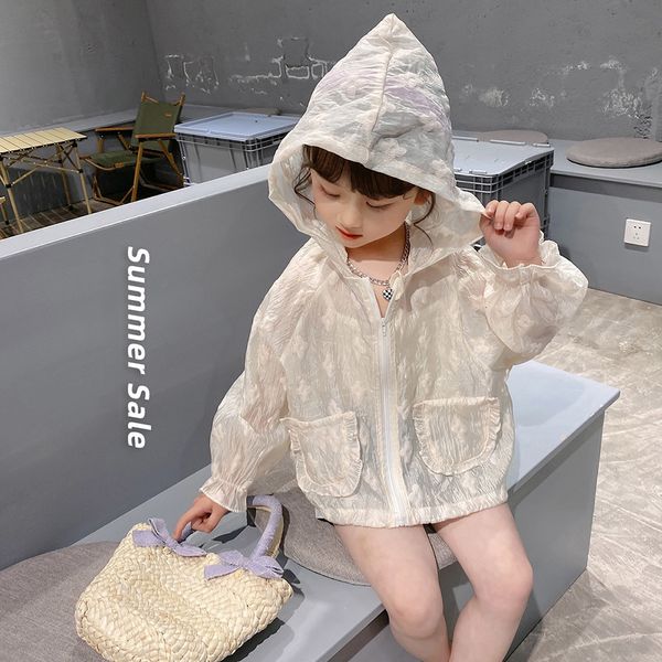 

jackets baby girls sun protection clothing summer thin breathable cool coat hooded ruffles kids girl long sleeev floral cardigan 230311, Blue;gray