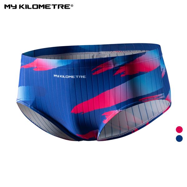 

swim wear my kilometre men ployester print suit brief with adjustable drawstring mens bathers training competition racing briefs 230311