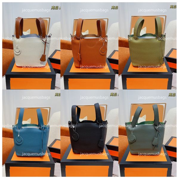 

h designer luxurious bag locks picotin togo layer cowhide litchi pattern basket bucket bag women's large capacity handbag